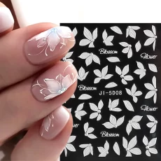 Nail York Graceful and Creative Embossed 5D Nail Stickers | Elegant White Acrylic Flowers Sliders For Nail Salons | Floral and Cherry Blossom Decal Stickers for Nail Salons